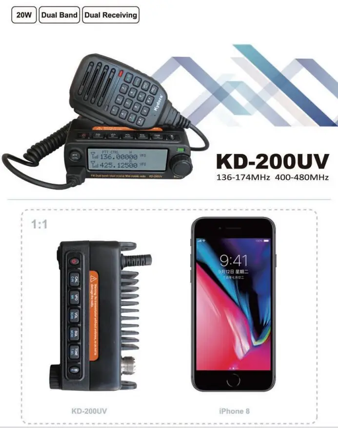 оптовой китайской автомобильной рации Talkie ретранслятор радио мини-двухдиапазонный мобильный KD-200UV с CE RED