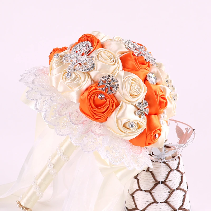 YO CHO wedding flower crystal bouquet bridal handmade crystal ribbon artificial satin flower silk wedding bridal bouquet