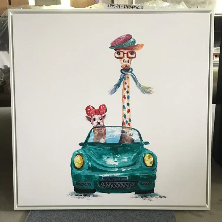 Modern Textured Painting Animal Giraffe Oil Painting On Canvas Stretched By Plastic Frame