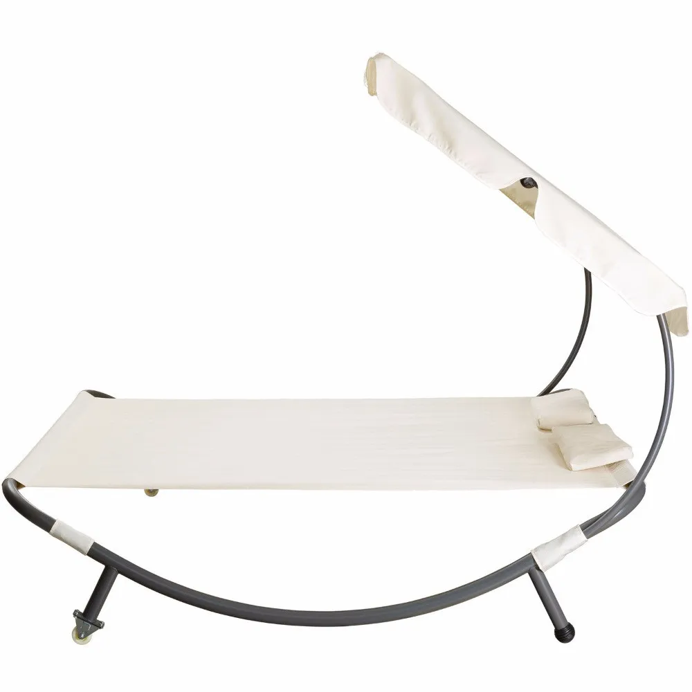 Outsunny Double Chaise Lounge Hammock Sunbed with Canopy Stand - Light Grey