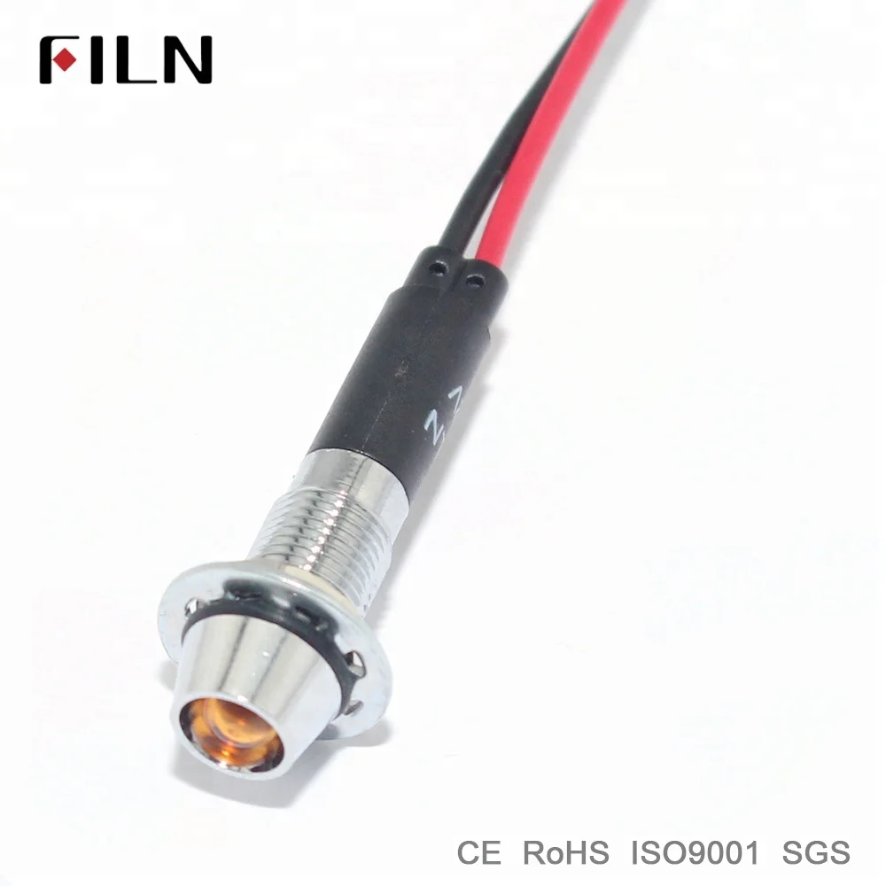 CE approved 8mm 12 volt 24V 110V 220V metal red green waterproof led panel indicator light with 20cm wire