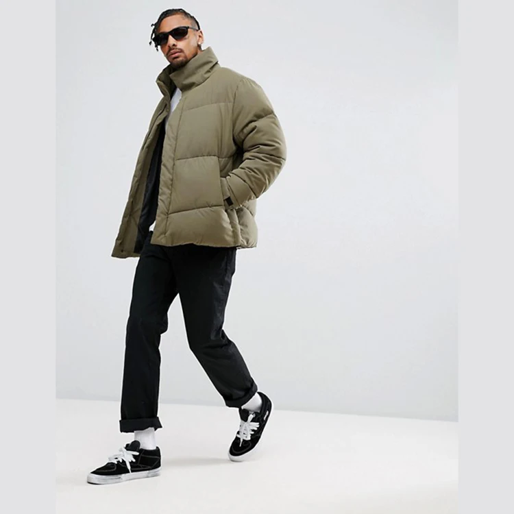 Winter press stud placket coat funnel collar oversize down jacket for men
