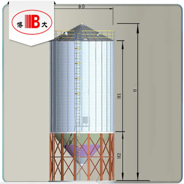 Fiji cone bottom wheat storage steel silo with steel structure for Flour mill