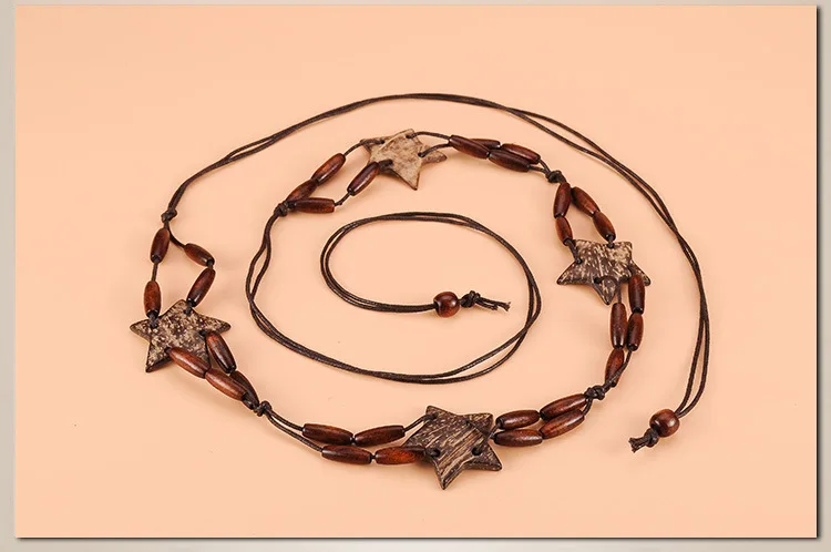 Bohemian style star beaded ladies waist braided rope belt women dress chain belt