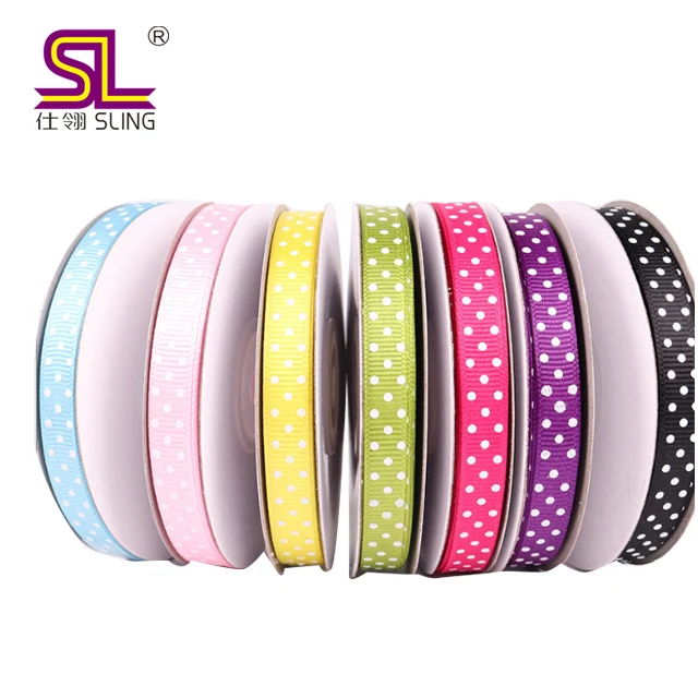 Customized logo  printing on grosgrain ribbon 3/8 polka dot grosgrain ribbon