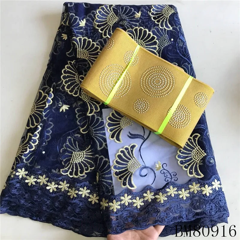 
BM80916 New African Lace Fabric with aso oke a sset Fabrics High Quality French Tulle Lace Fabric For Wedding Lace 