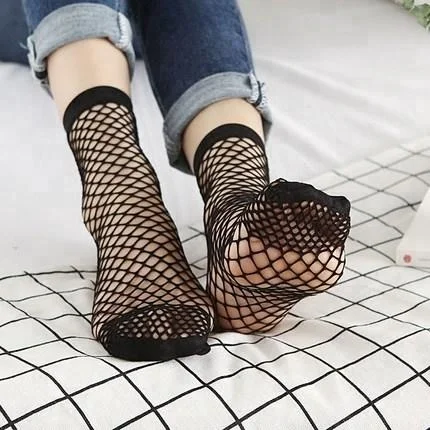 Fashion Fishnet Ankle Socks With Pearls, Wholesale Sexy Women Fishnet Nylon Socks