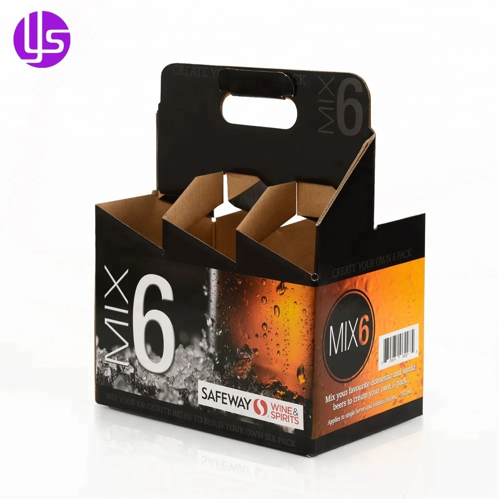 Custom Carton Cardboard Beer Bottle Carrier Box Six Pack Beer Box Beer Packaging Box