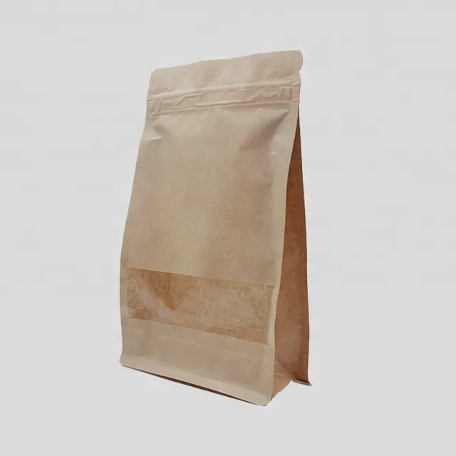Handle Hole Top Gravures Printed  Recyclable Kraft Paper Square Bottom Plastic Bag