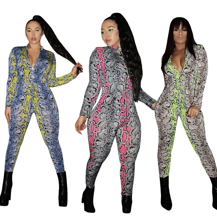 Оптовая продажа, новинка, европейский модный женский комбинезон MC2301 из змеиной кожи, узкие длинные брюки