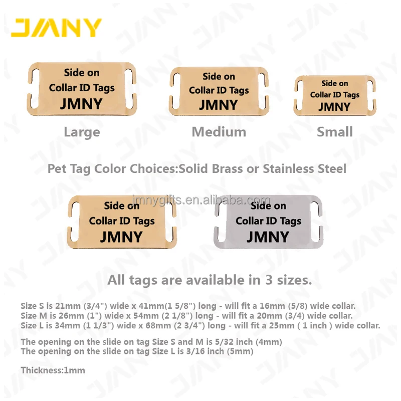 Personalised Engraved Solid Brass Slide On With Side Cuts Dog/Cat Pet ID Tag