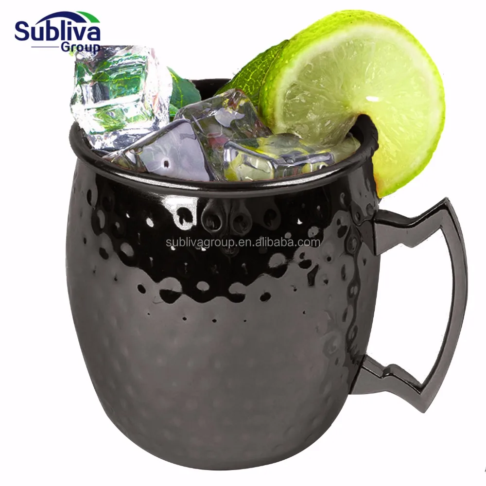 Moscow Mule Mug 550ml Black Gunmetal Plated Wholesale Stainless steel 304 Curved Hammered Beer Cocktail Cup Moscow Mule Mug
