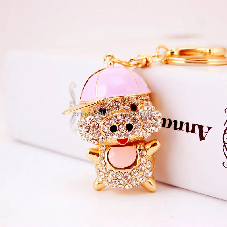 Creative Rhinestone Crystal Cute 12 Zodiac Pig Car Bag Purse Keychain Animal Metal Pendant Key Chain Ring Small Gift Ornament