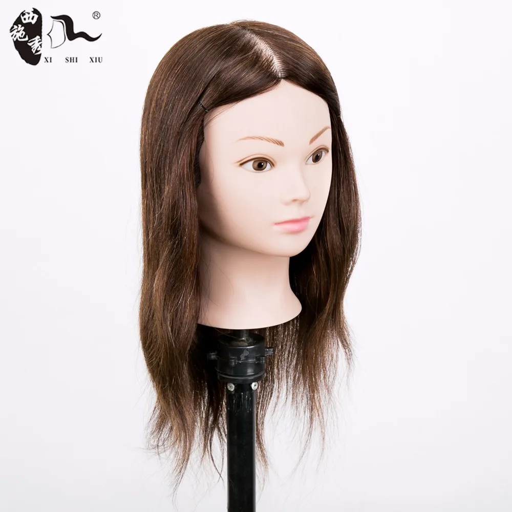 XISHIXIUHAIR 100% Natural Human Hair Training Head for Hairdresser American African Training Mannequin Doll Head