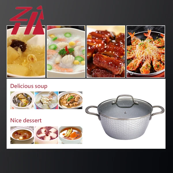 Durable forged die casting aluminum cooking soup pot hot pot coated big casserole and wok set Eco-friendly marble non stick coat