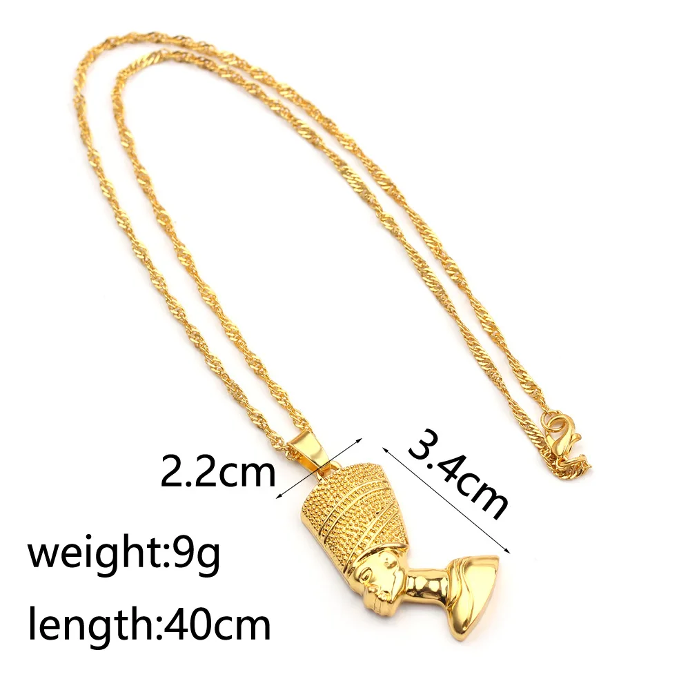Wholesale Jewelry African Gift Men Gold Plated Color Necklace Egyptian Queen Pendant Nefertiti Necklace for Women