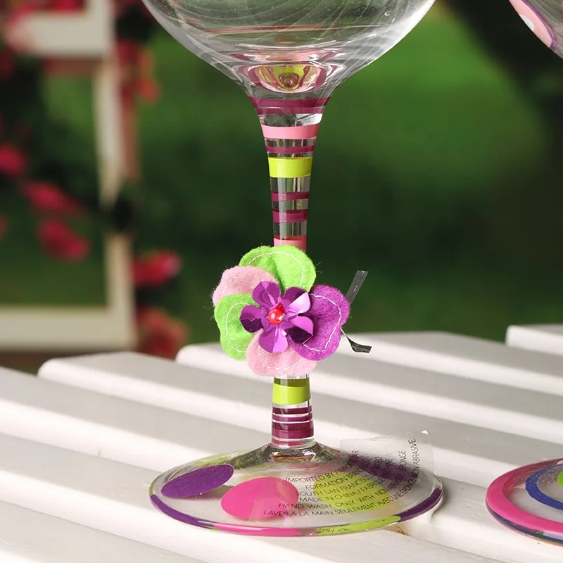 
Wholesale Hand Painted Gift Set Decorative Goblet Red Wine Glass Cup 