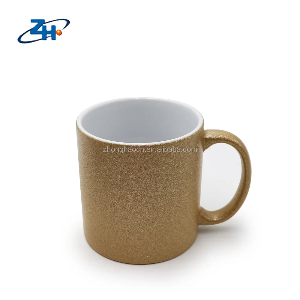 Eco-friendly custom design tea coffee cups reusable 11oz glitter color ceramic sublimation blanks change mug