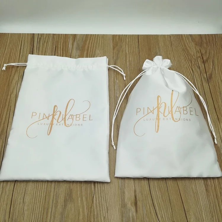 Custom White Luxury Hair Extension Silk Satin Bag With Logo