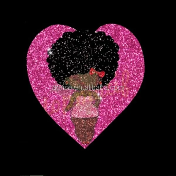 Aprise-розовая любовь сердце черный афро девушка блестящая виниловая передача для одежды