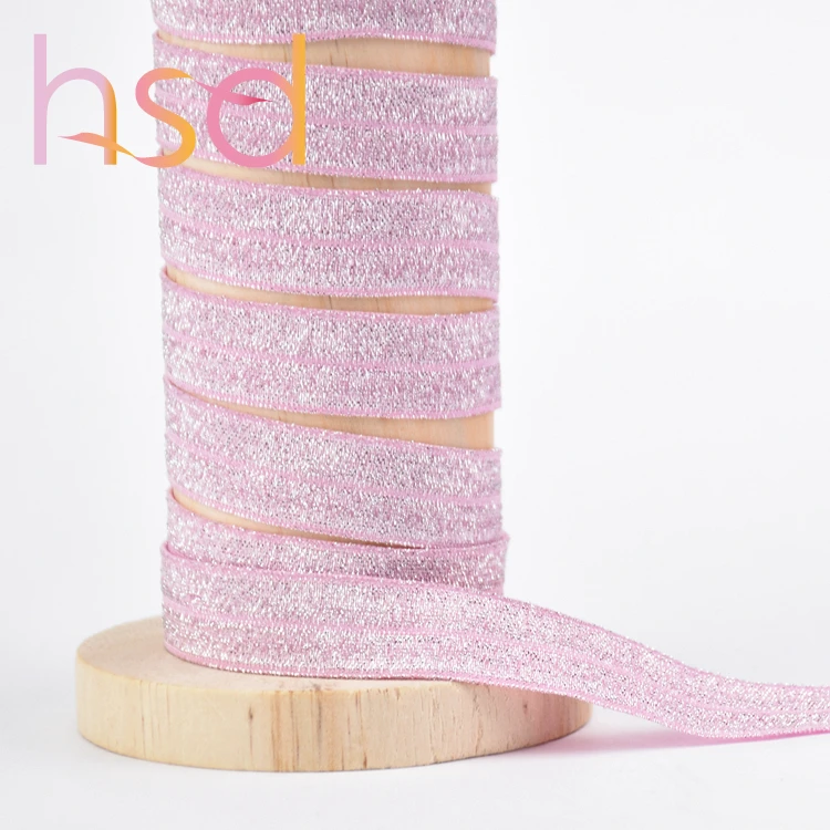 Wholesale 16mm pink metallic glitter fold over elastic
