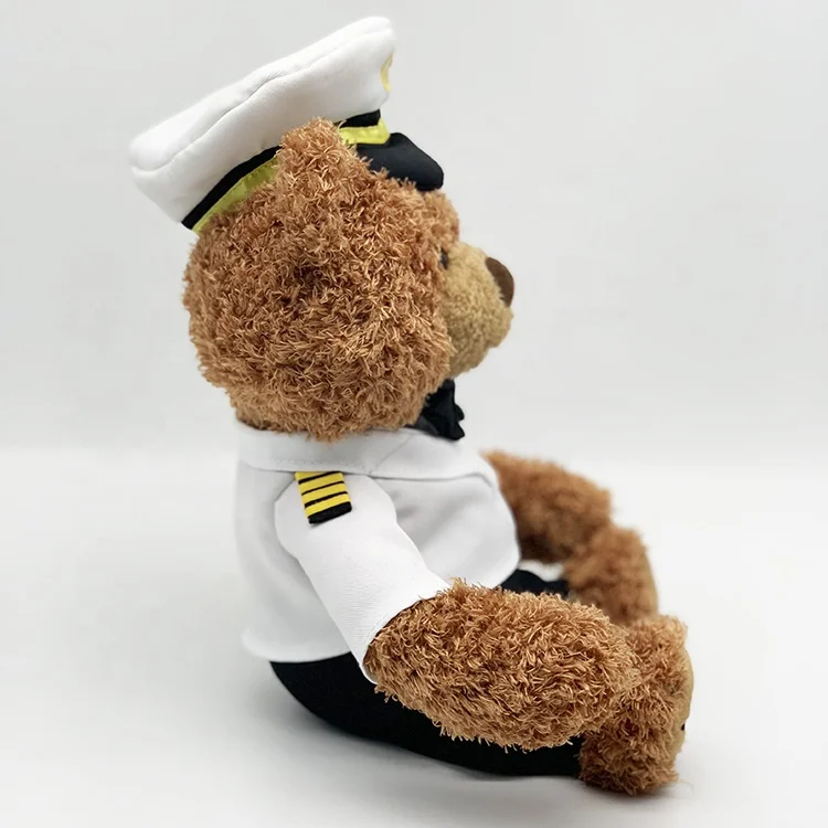 OEM plush Captain bear promotional gift Brown Pilot teddy bear stuffed toy with clothes