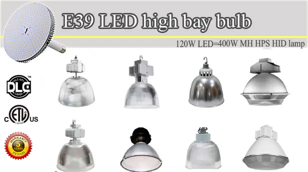 Hot sales high brightness DLC 120w LED High Bay Retrofit bulb E40 E39 base LED 450W MH/HPS replacement lamp