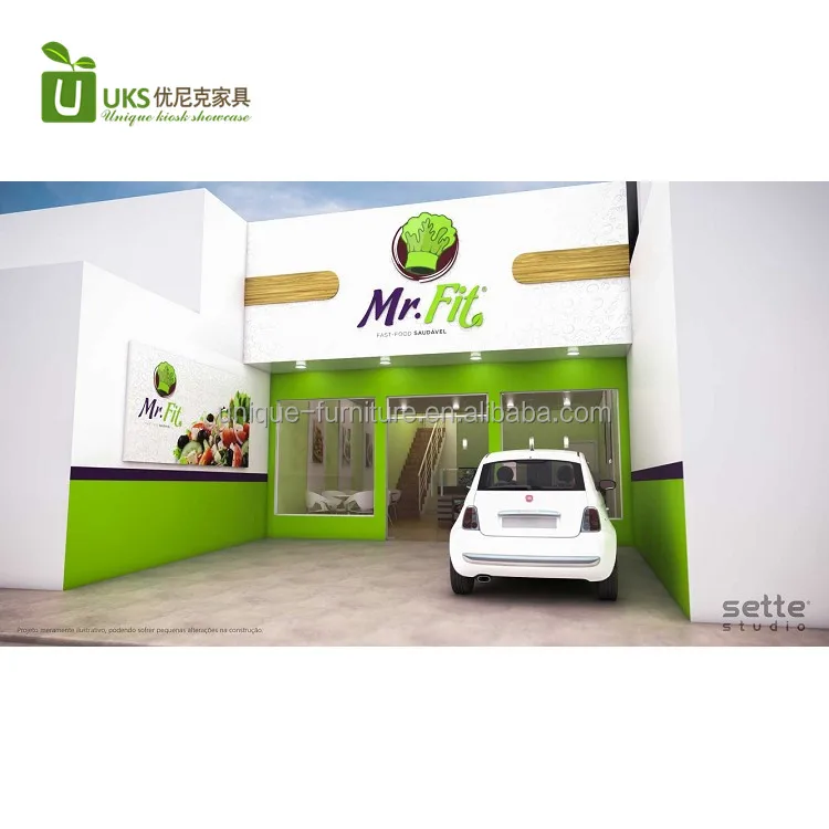 Attractive Vegetables Fruit Salad bar Counter with Fast Food Shop Interior Design