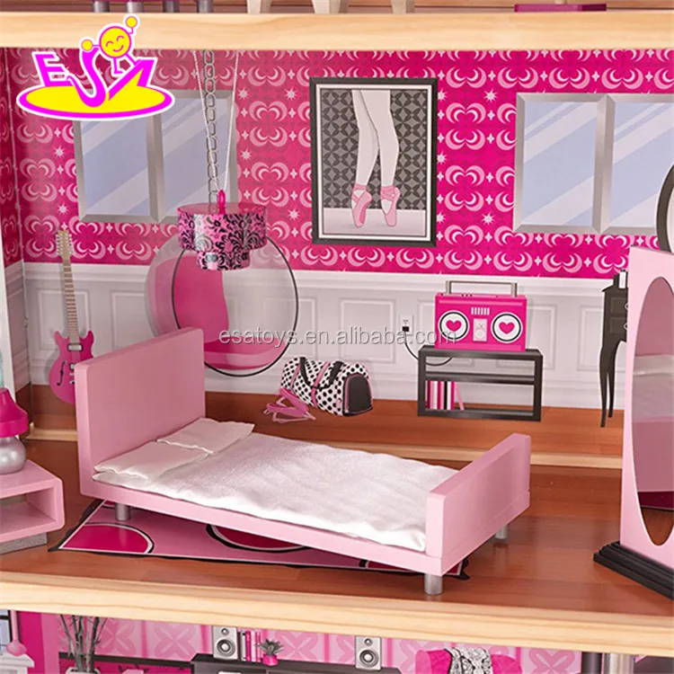 New style 30 furniture pieces children wooden giant doll house for pretend play W06A222