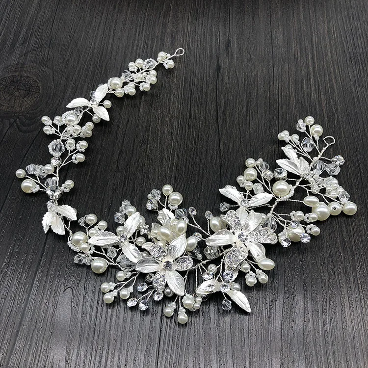SHSS2025 hot sale flower hair accessories bridal jewelry silver color pearl hair headbands