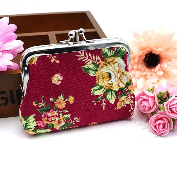 Vintage looking coin pouches floral canvas coin purses with two sections