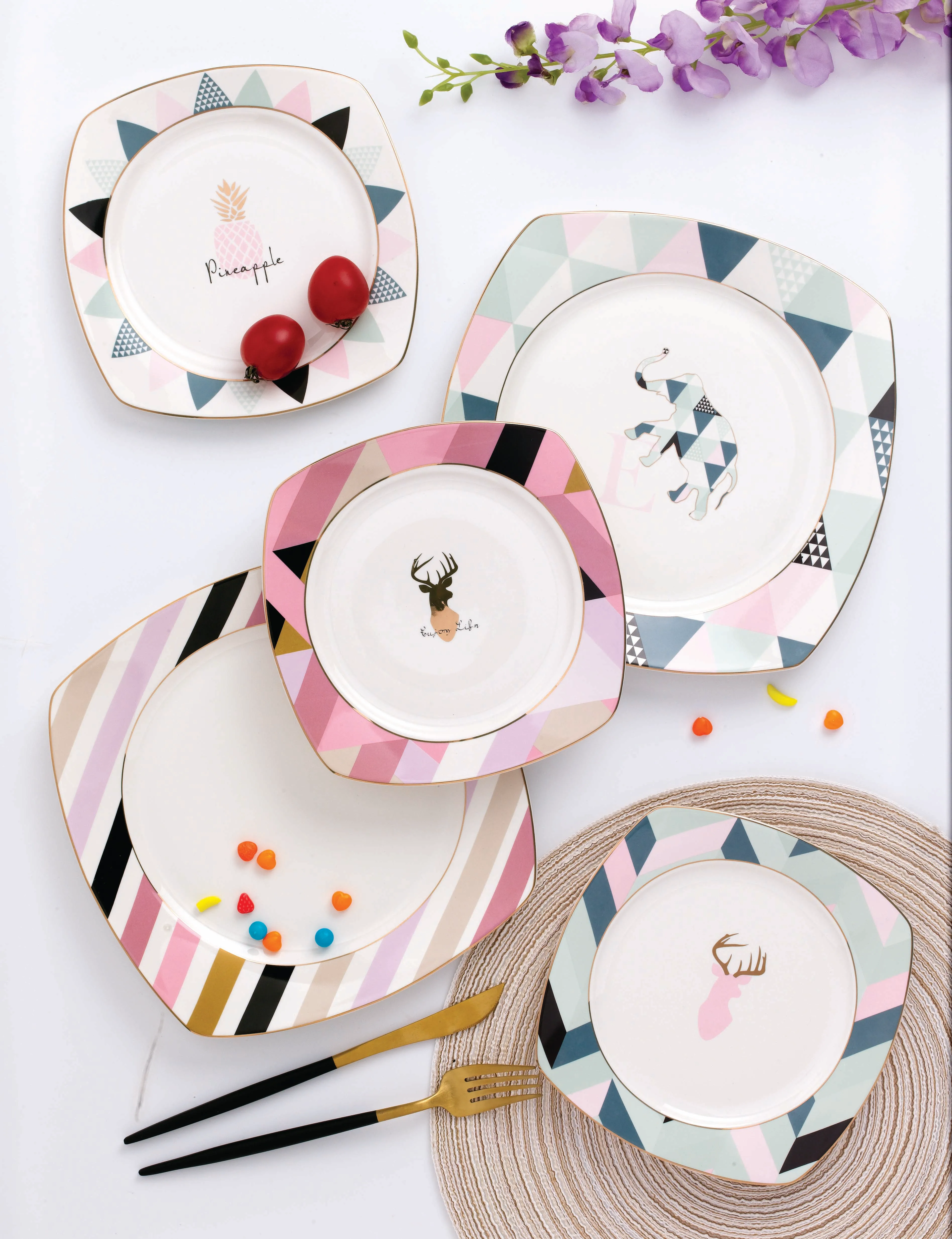 Горячая распродажа! Золотистого цвета, с ободком, красочные простой new bone, Китай (материк) Красочные Дешевые обеденные тарелки для супа квадратная пластина