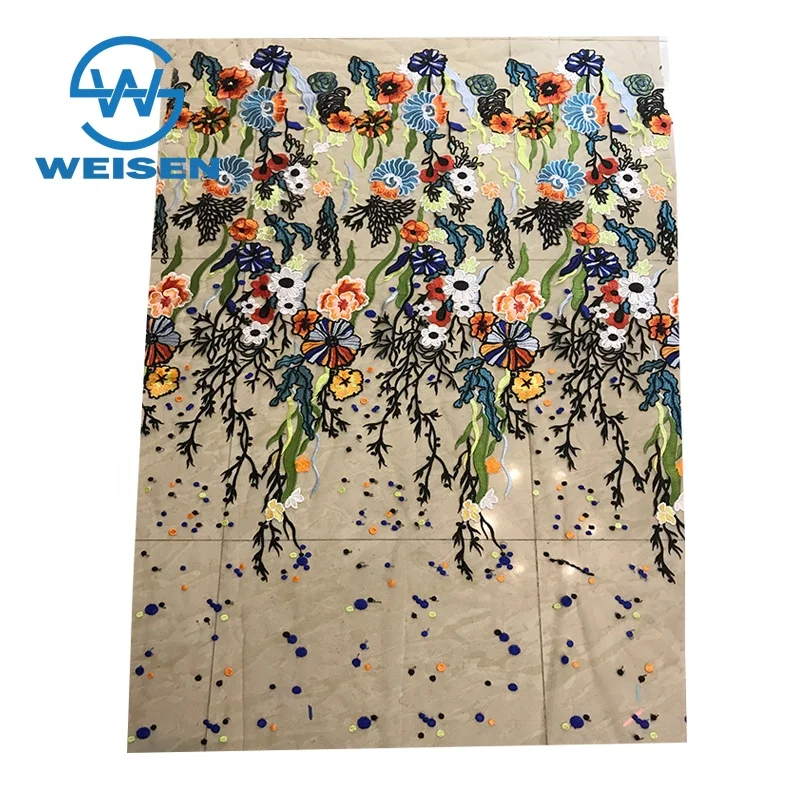 Embroidered Lace Flat Net Organza 2019 Flower Tulle Guipure Embroidery Fabric