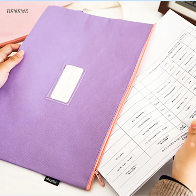 Oxford Cotton Fabric Canvas School Folder Zipper File Bag for Students