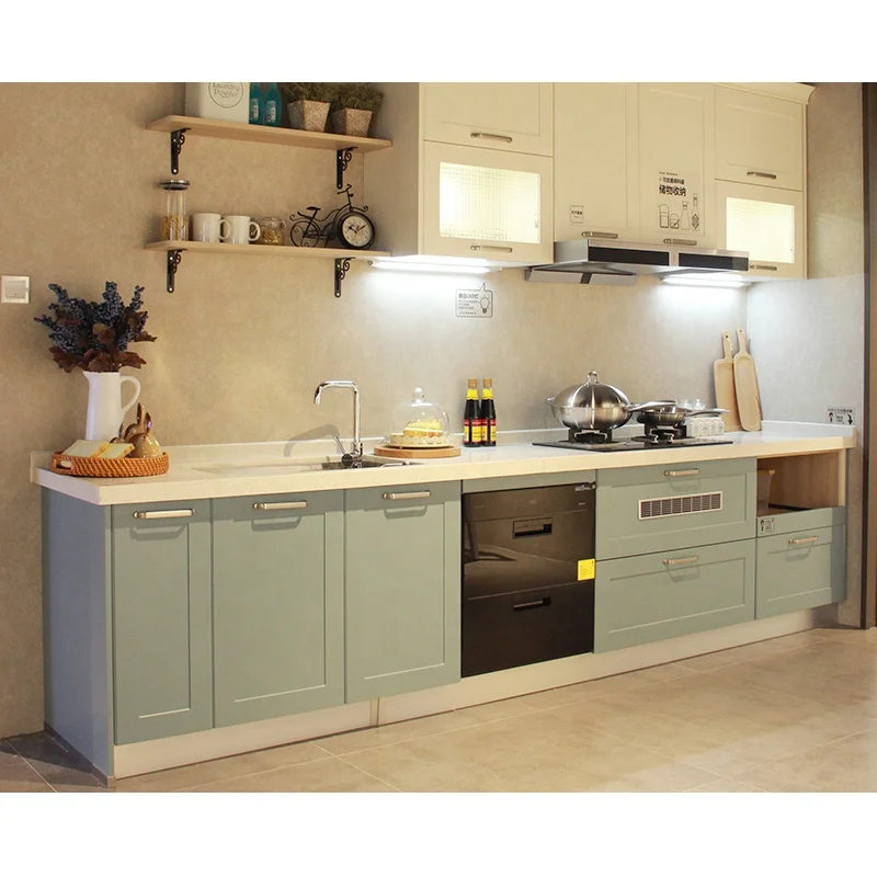 2019 недорогой современный зеленый шейкер из древесины, кухонные шкафы, настенные шкафы с дверями из ПВХ