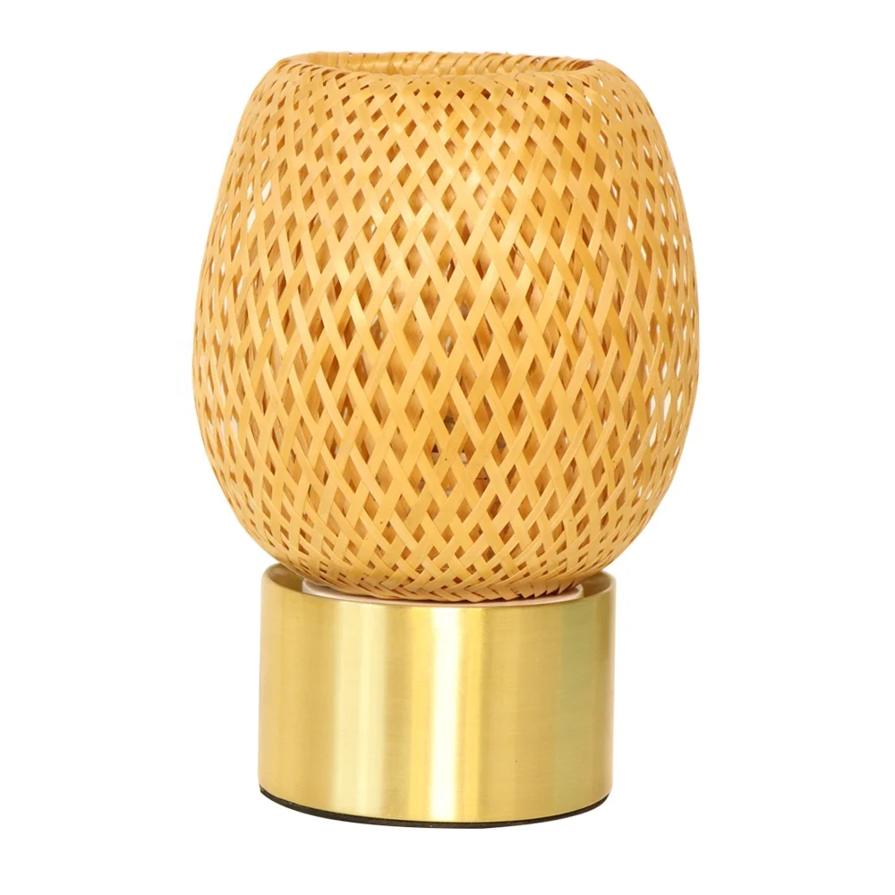 touch dimmable bamboo lampshade rattan table lamp