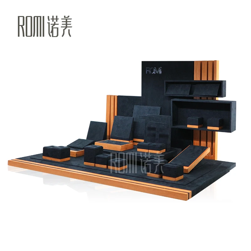 High End Black Suede showcase jewellery stand packaging  card Jewelry  Display Sets for store cabinet