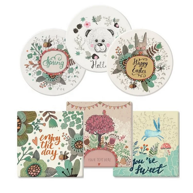 2023 Hot Sale Personalised Custom High Grade Clay Diatomite Coaster for Table Cup Pads Mat Holder with Cork Back Set of 4