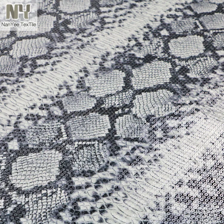 Nanyee Textile  Polyester Jersey Snake Animal Printed Fabric With Clear Sequin