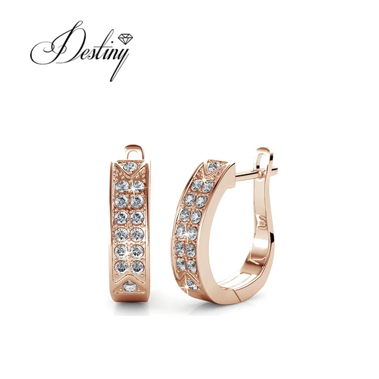 Sterling Silver 925 Premium Austrian Crystal Jewelry Fashion Design Meg Hoop Earrings For Women To Party Destiny Jewellery