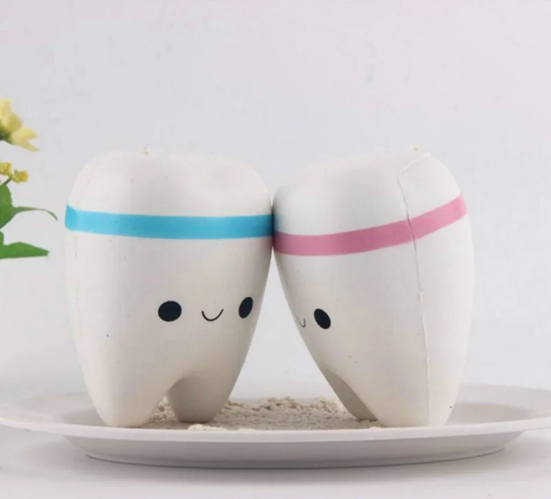 Mskwee Cute Cartoon Tooth Pendant Squishy Toy Slow Rising Hand Spinner Teeth Soft Cute Stretchy Squeeze Toy Gifts for children