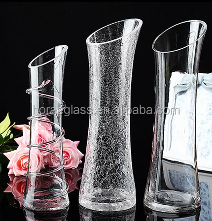 High quality fashionable crackle muleshoe transparent single glass crystal vase home countertop brief fashion hydroponics vase