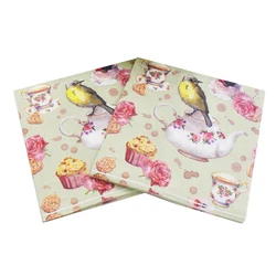 Food-grade Bird Tea Print Paper Napkin Tissue  Dinner Napkins Servilleta For Birthday Party Decoration 33*33cm Or Custom