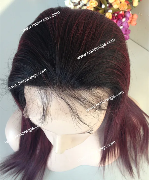 Full lace wig red color ombre color stock wigs 100% human remy hair 18inch silk straight swiss lace fast delivery