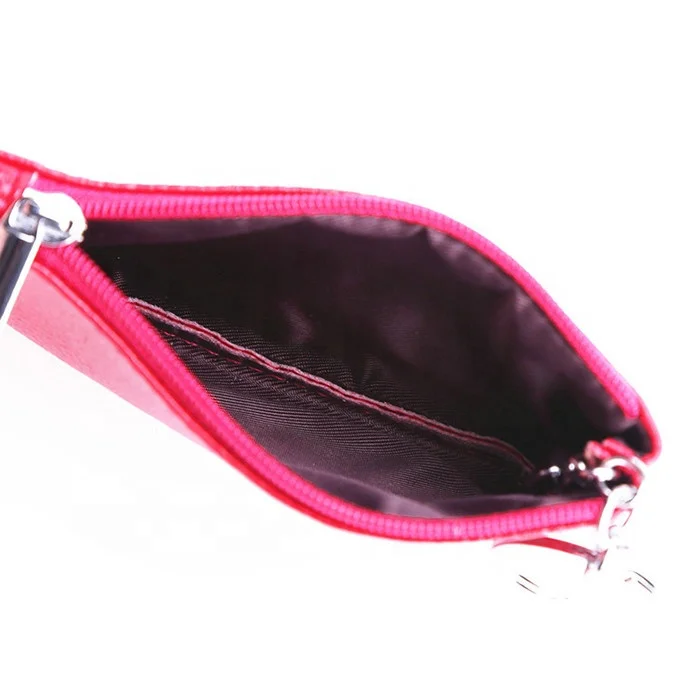 Fashion Modelling Zippered Cowhide Leather Key Wallet Mini Ladies Coin Key Pouch