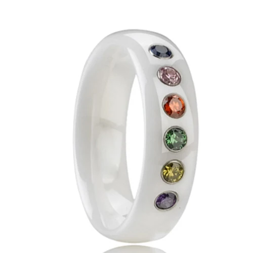 
MACHO Factory wholesale White/black/red/blue/yellow/Ceramic CZ Stones Inlay wedding Rings 