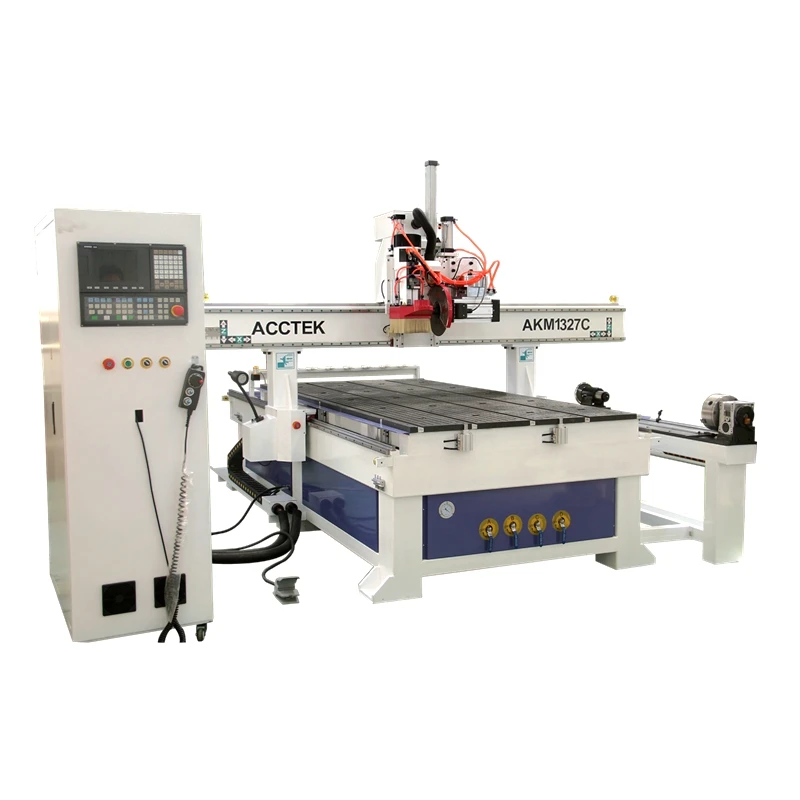 Auto tool changer AKM1327C circular saw cutting 4 axis wood cnc router for furniture kitchen cabinet door