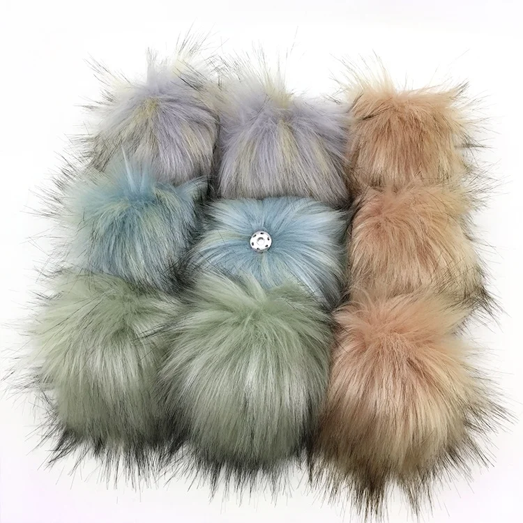 Big solid color faux raccoon fur pompom DIY pom poms for beanie knitted hats