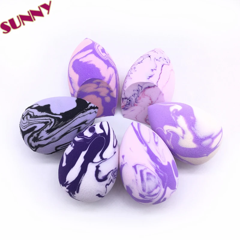 Latex-Free Multiple Shape Foundation Setting beauty Mixed Color purple marble makeup sponge For Wholesale
