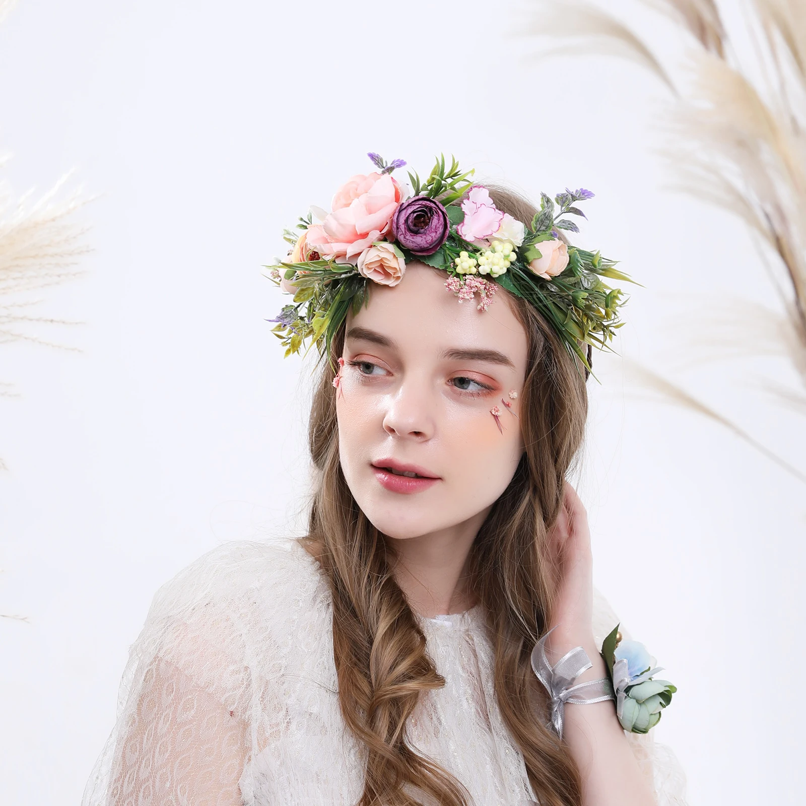 2784E Wholesale Party Flower Girl Tiara Festival Floral Headband Boho Wedding Flower Crown
